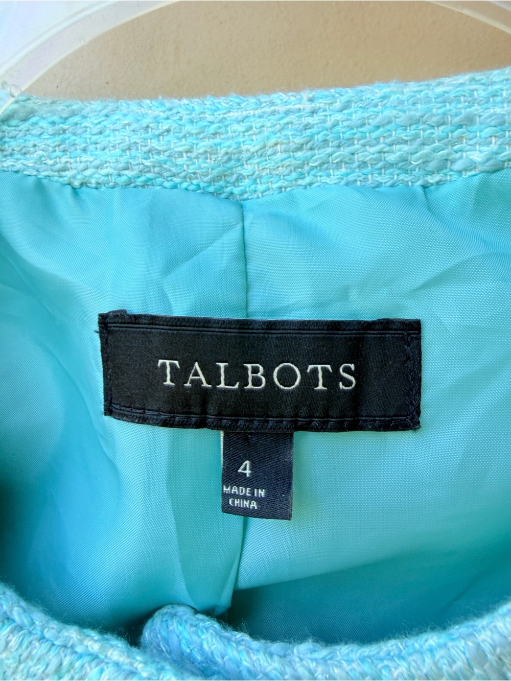 Talbots turquoise tweed hidden button blazer - Picture 5 of 8